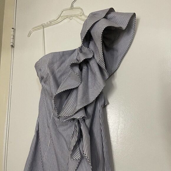 C/MEO collective Revolve one shoulder ruffle mini stripe dress size Medium - Picture 3 of 7